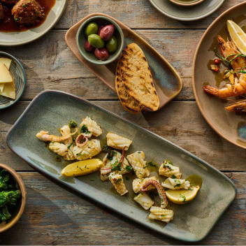 Assorted seafood and appetizers on platters