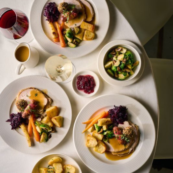 Sunday roast with wine and cranberry sauce